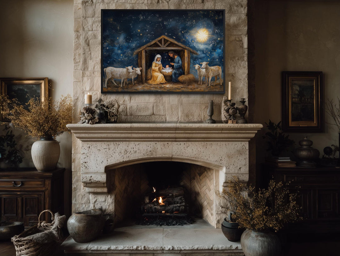 Nativity Wall Art – Holy Family Manger Scene, Star of Bethlehem Print