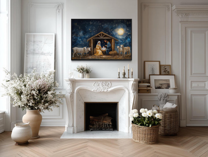 Nativity Wall Art – Holy Family Manger Scene, Star of Bethlehem Print