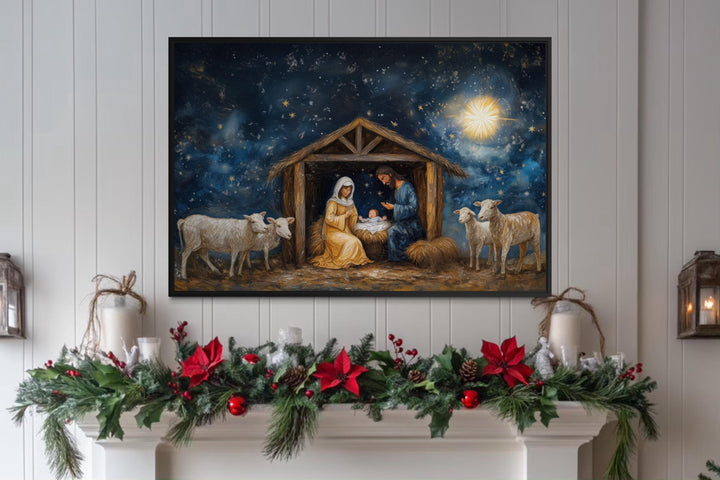 Nativity Wall Art – Holy Family Manger Scene, Star of Bethlehem Print