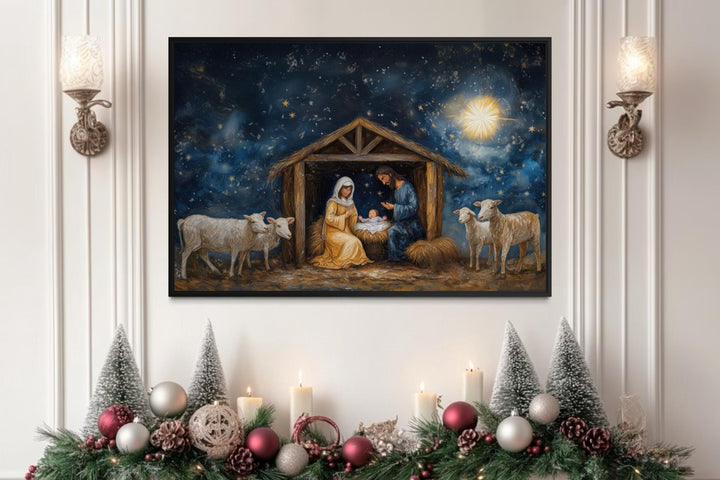 Nativity Wall Art – Holy Family Manger Scene, Star of Bethlehem Print