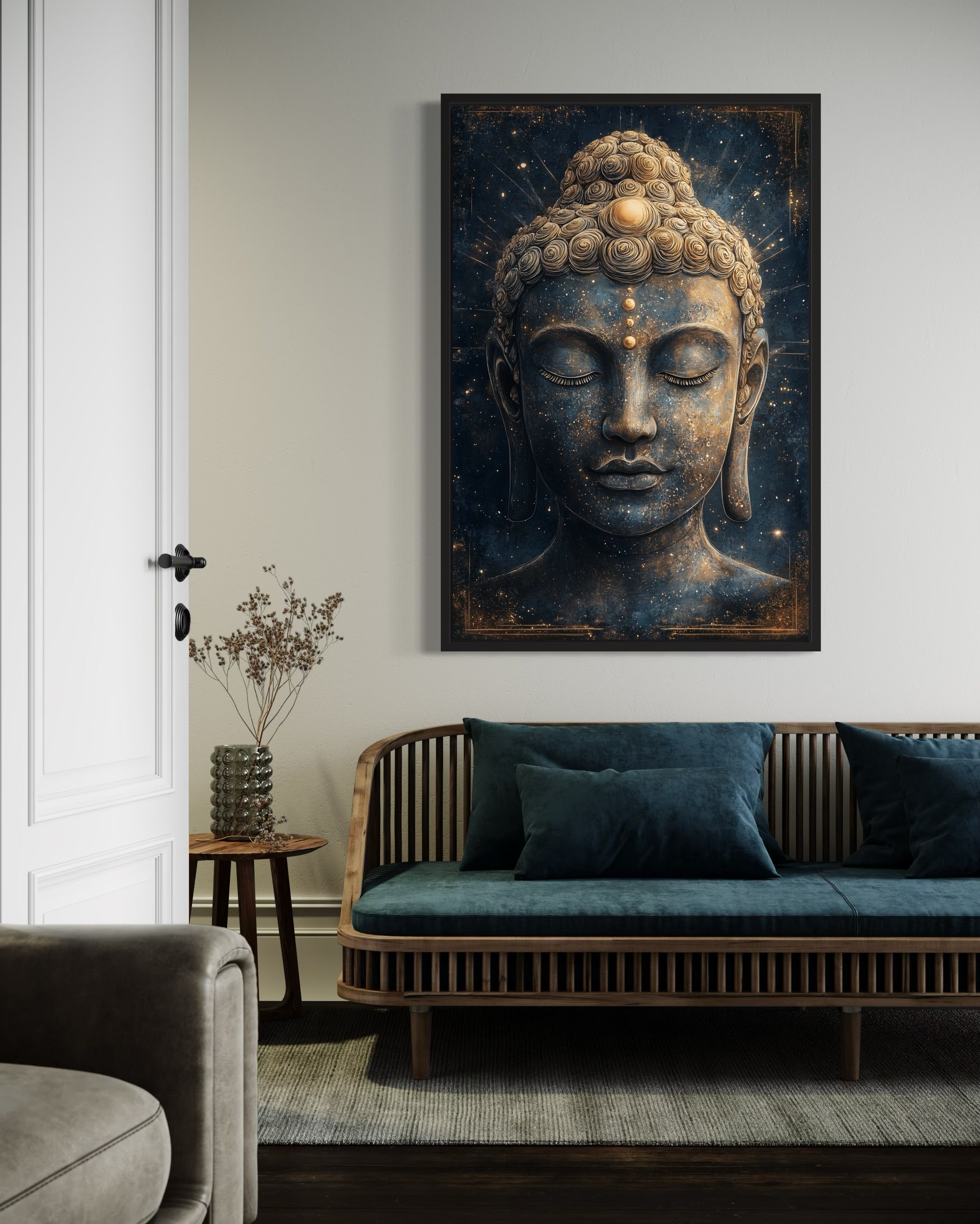 Navy Blue Buddha Canvas Art | Zen Cosmic Wall Decor – Wall Decor