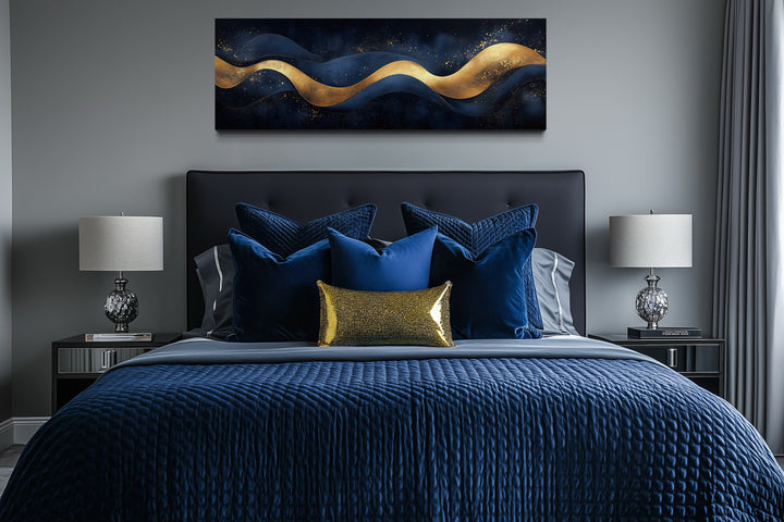 Navy Blue Gold Luxury Modern Abstract Above Bed Canvas Wall Art