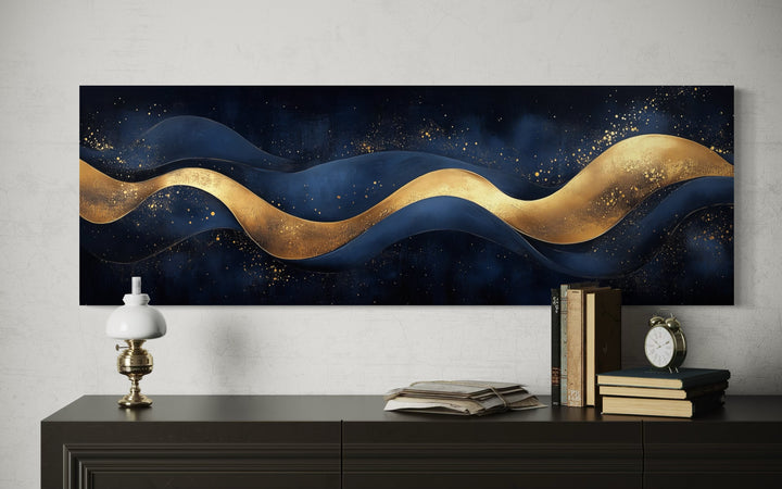 Navy Blue Gold Luxury Modern Abstract Above Bed Canvas Wall Art