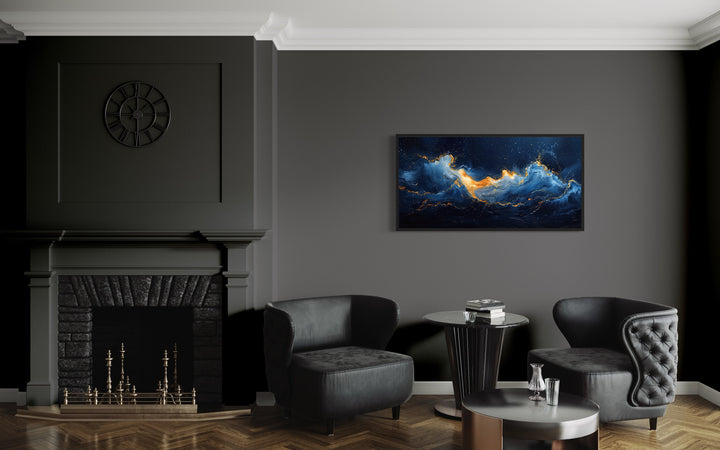 Navy Blue Gold Wall Art – Abstract Ocean Wave Canvas | Modern Coastal Decor