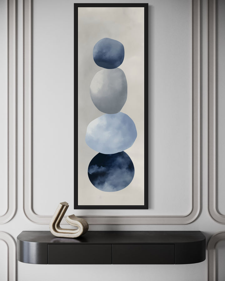 Navy Blue Grey Beige Shapes Vertical Narrow Canvas Wall Art