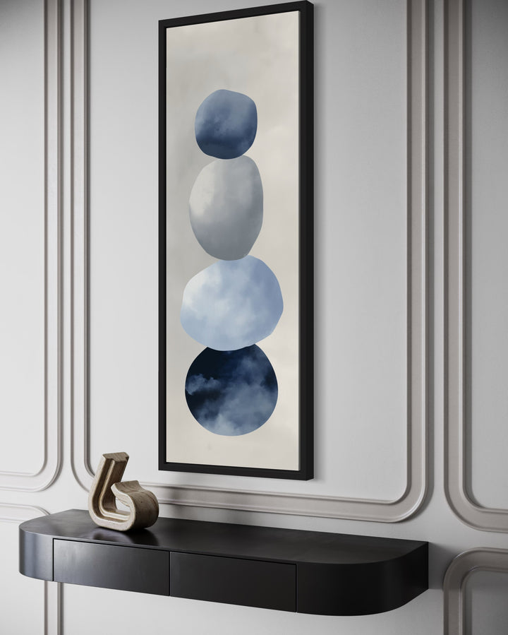 Navy Blue Grey Beige Shapes Vertical Narrow Canvas Wall Art