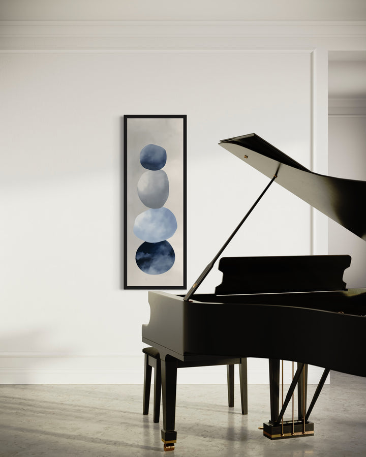 Navy Blue Grey Beige Shapes Vertical Narrow Canvas Wall Art