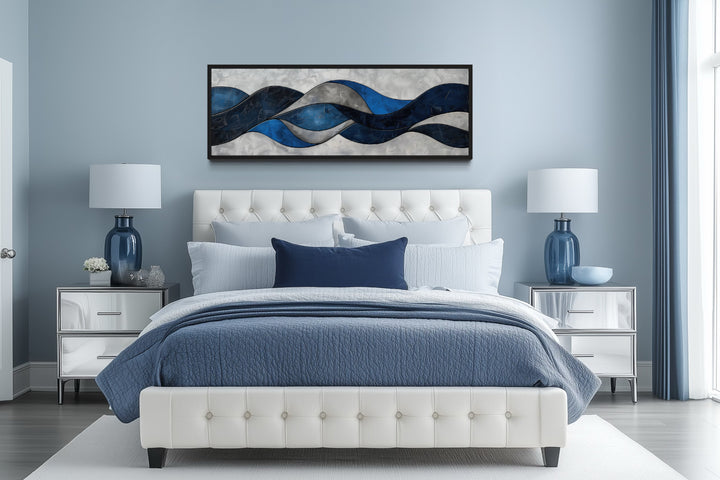 Navy Blue Grey Geometric Modern Abstract Above Bed Canvas Wall Art