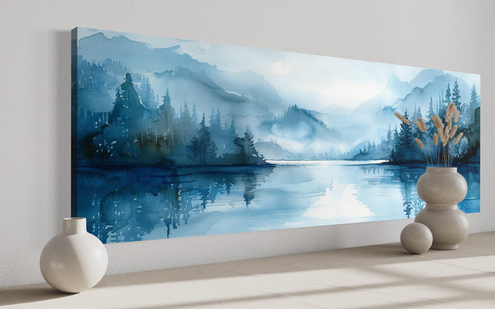 Navy Blue Lake Landscape Long Narrow Horizontal Wall Art