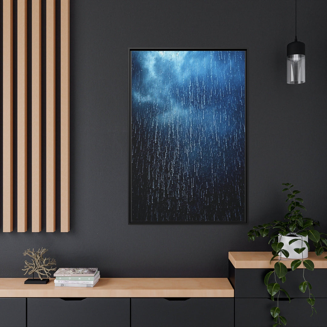 Navy Blue Rain Drops Framed Canvas Wall Art