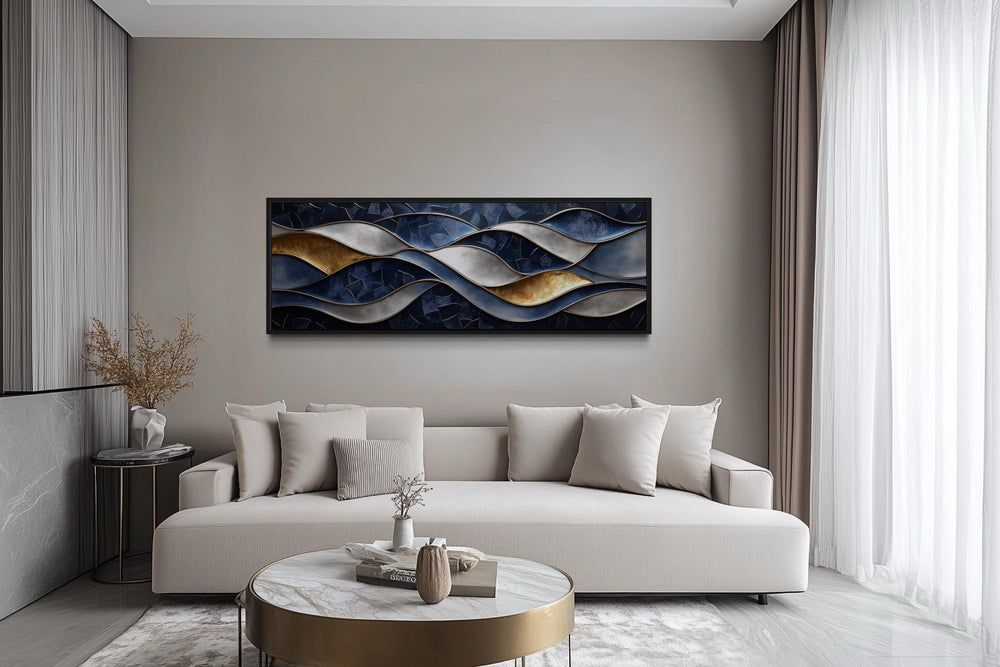 Navy Gold Abstract Wave Long Horizontal Wall Art