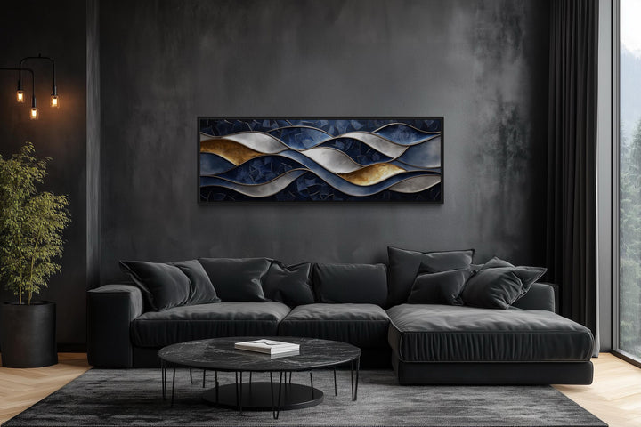 Navy Gold Abstract Wave Long Horizontal Wall Art