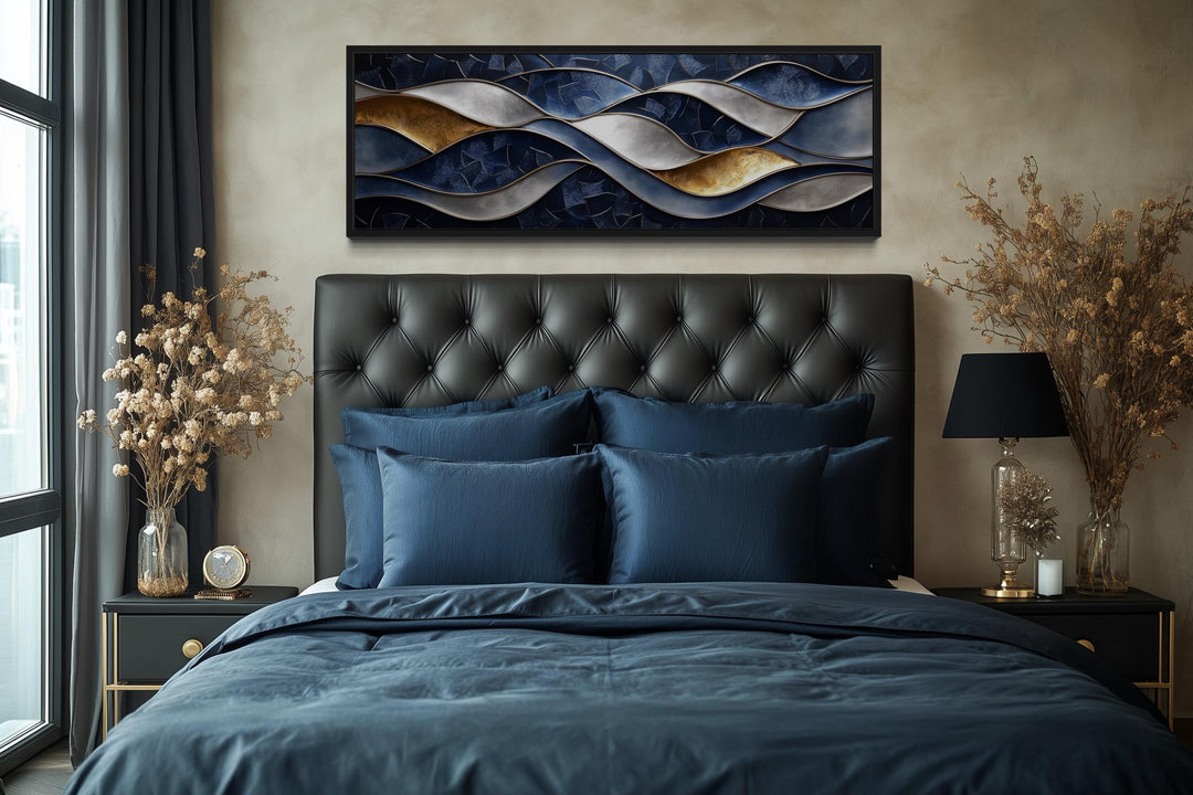 Navy Gold Abstract Wave Long Horizontal Wall Art