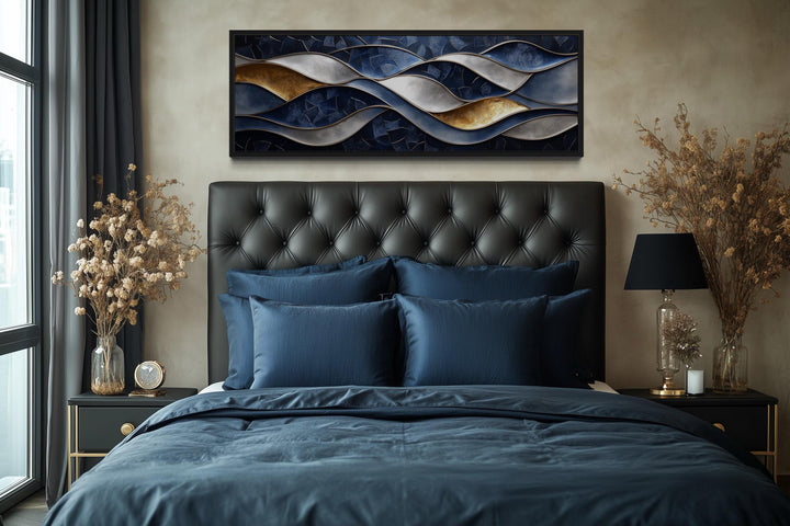 Navy Gold Abstract Wave Long Horizontal Wall Art