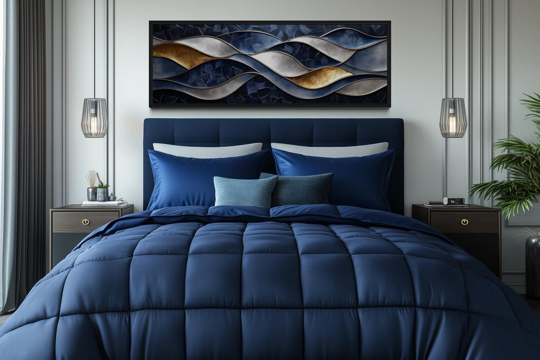Navy Gold Abstract Wave Long Horizontal Wall Art