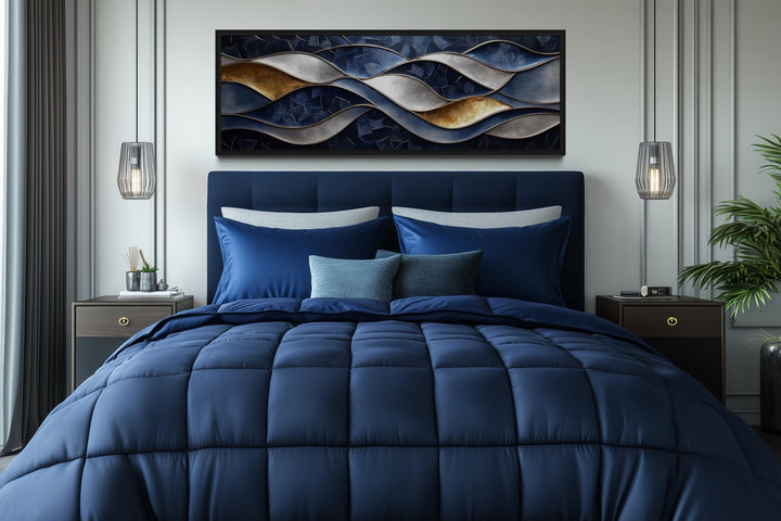 Navy Gold Abstract Wave Long Horizontal Wall Art