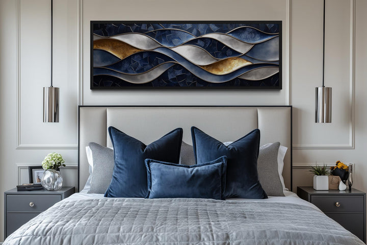 Navy Gold Abstract Wave Long Horizontal Wall Art