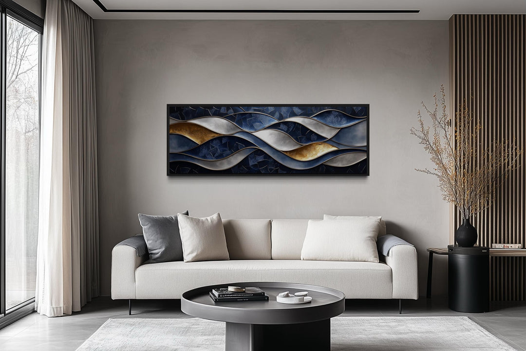 Navy Gold Abstract Wave Long Horizontal Wall Art