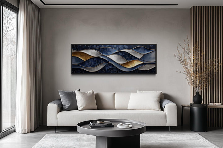 Navy Gold Abstract Wave Long Horizontal Wall Art