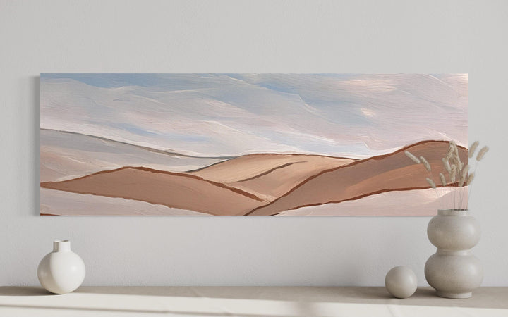 Neutral Beige Brown Minimalist Mountain Landscape Above Bed Wall Art