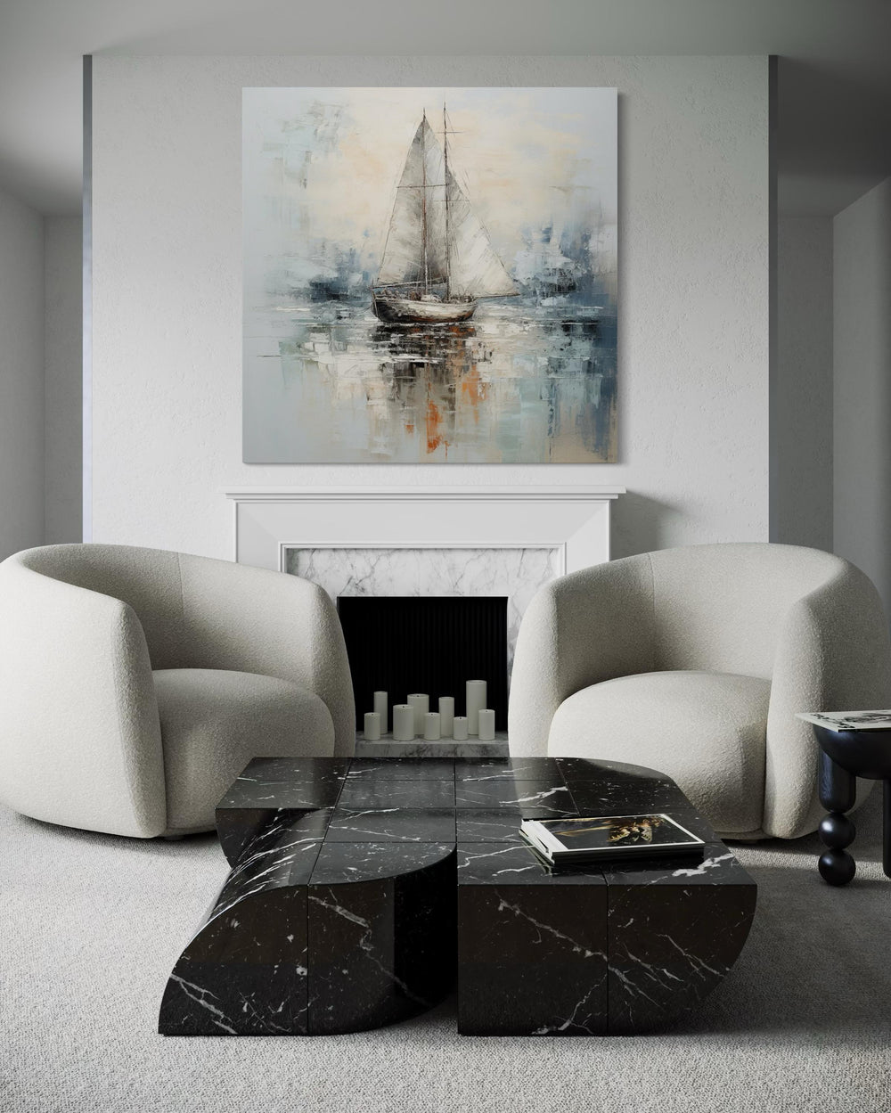 Neutral Light Blue Square Sailboat Wall Art