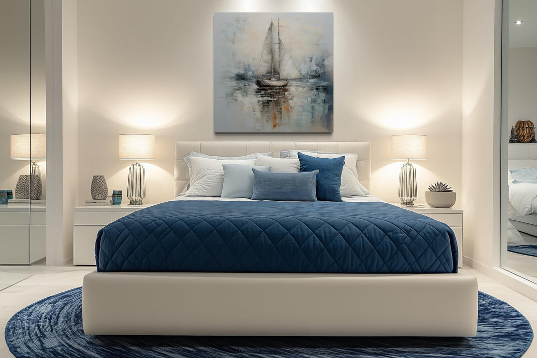 Neutral Light Blue Square Sailboat Wall Art