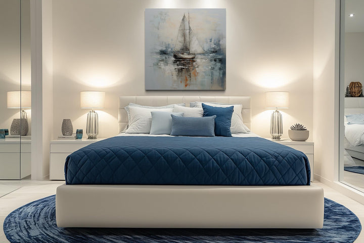 Neutral Light Blue Square Sailboat Wall Art