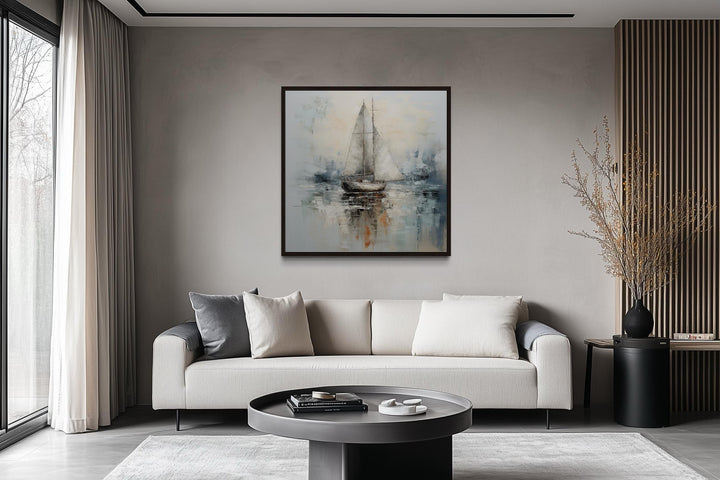 Neutral Light Blue Square Sailboat Wall Art