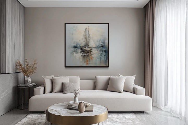 Neutral Light Blue Square Sailboat Wall Art