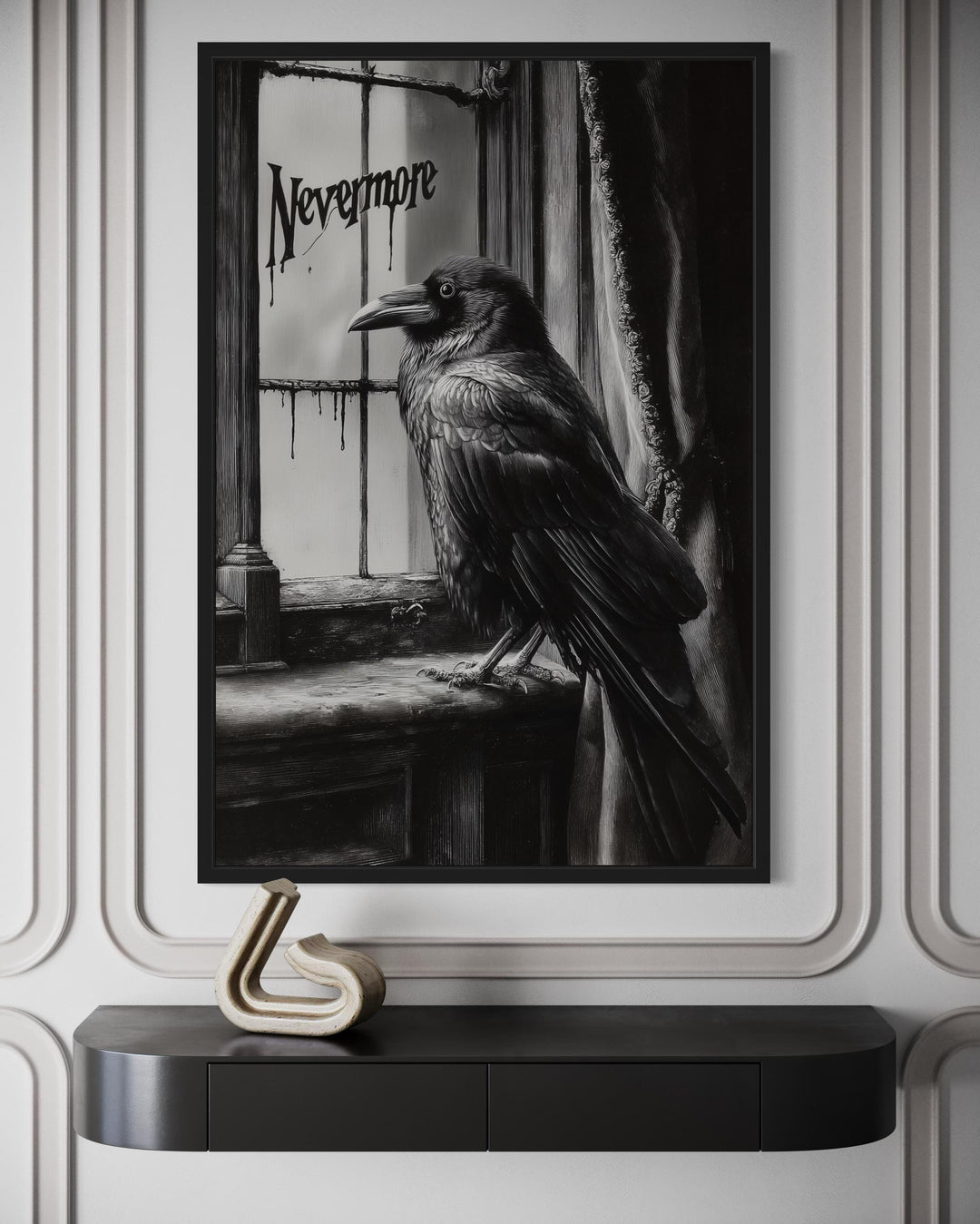 Nevermore Gothic Wall Art With Raven Inspired By Edgar Poe