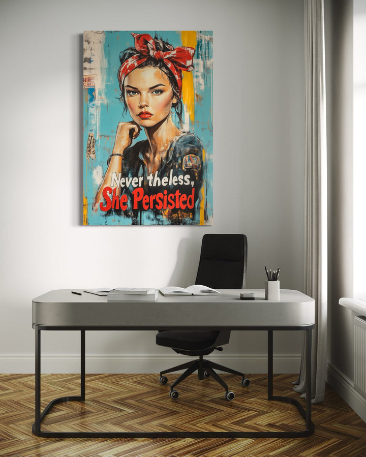 Nevertheless She Persisted Feminist Canvas Wall Art With Rosie The Riveter