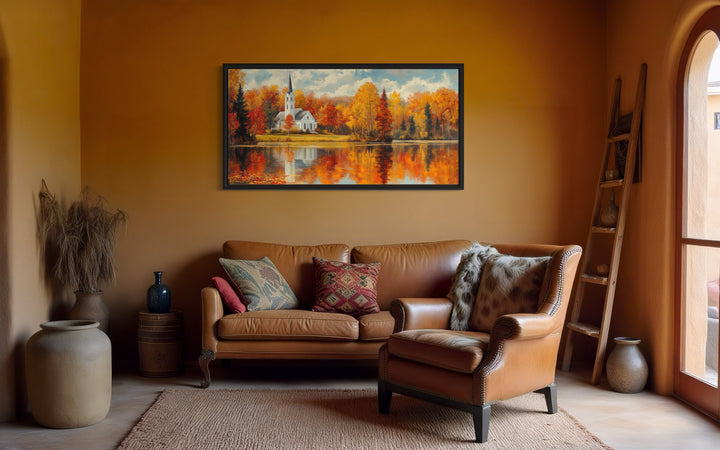 New England Autumn Wall Art – Vermont Landscape Print | Rustic Fall Foliage Decor Canvas