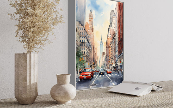 New York City Manhattan Vintage Watercolor Travel Poster
