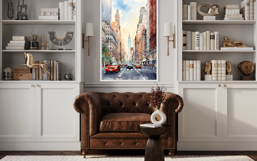 New York City Manhattan Vintage Watercolor Travel Poster