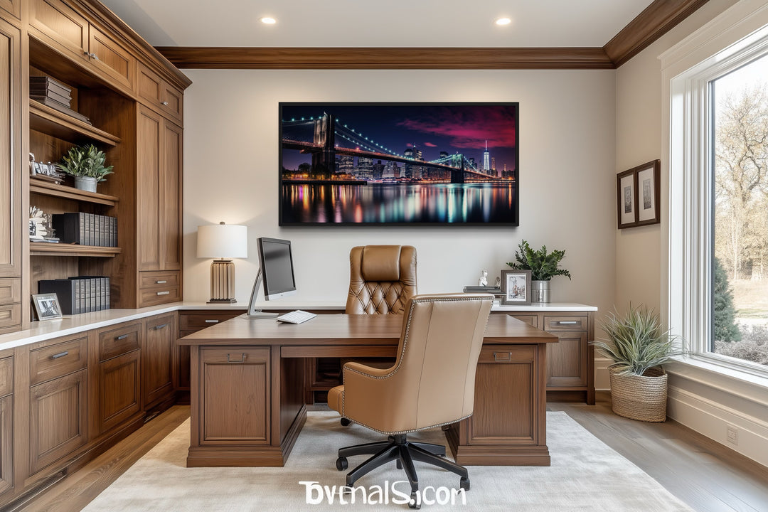 New York City Skyline With Brooklyn Bridge Framed Canvas Wall Art