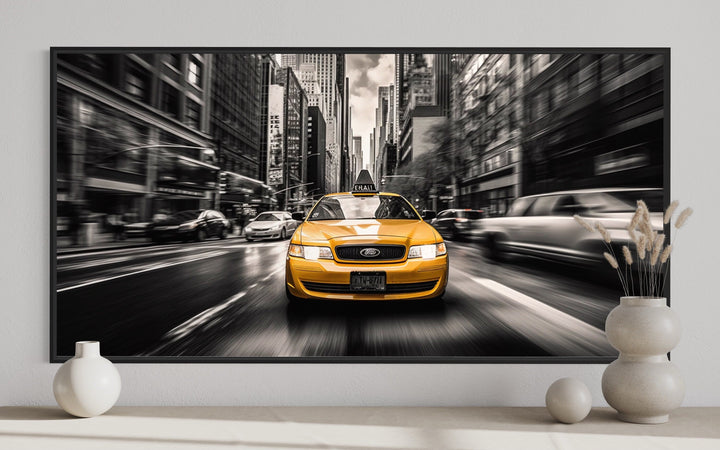 New York City Yellow Taxi Photography Style Canvas Wall Art