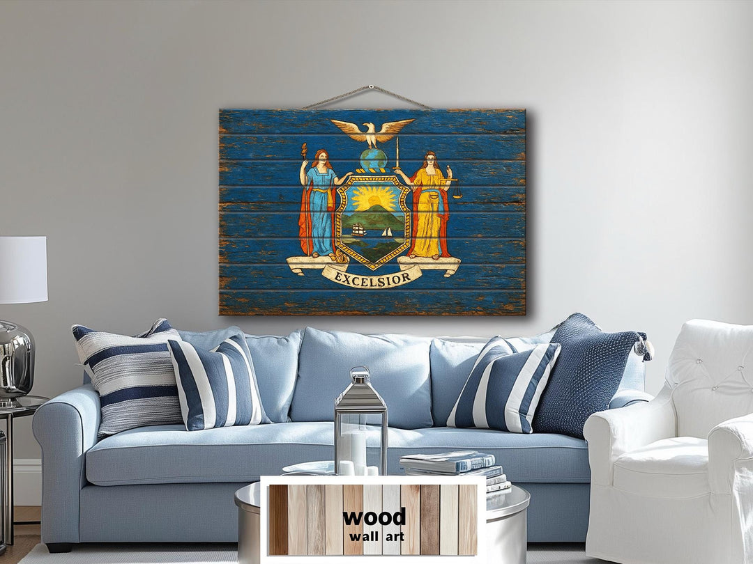 New York Flag Distressed Wood Wall Art