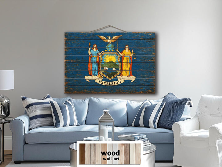 New York Flag Distressed Wood Wall Art