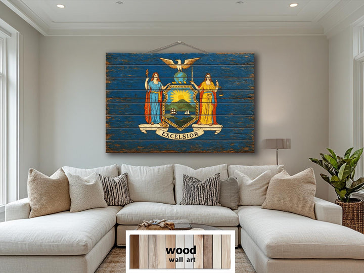 New York Flag Distressed Wood Wall Art