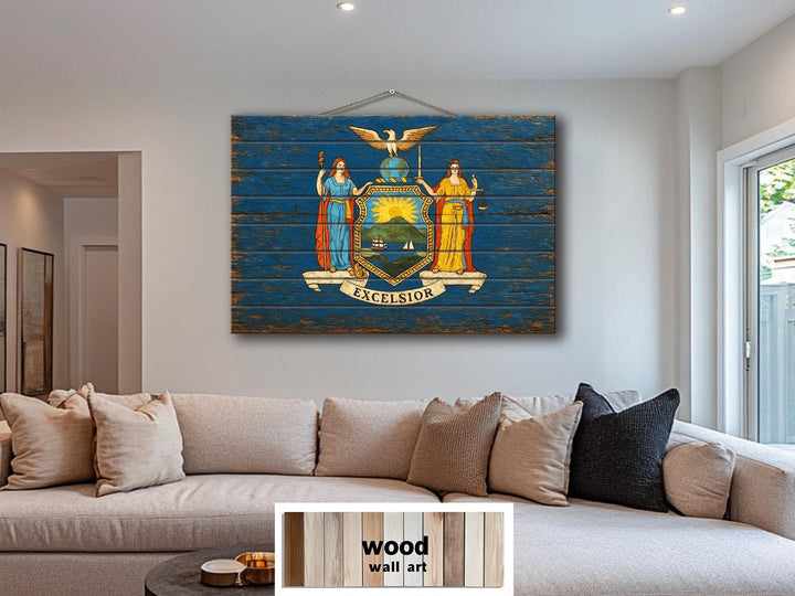 New York Flag Distressed Wood Wall Art