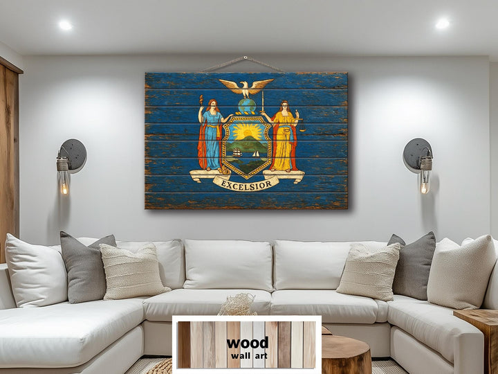 New York Flag Distressed Wood Wall Art