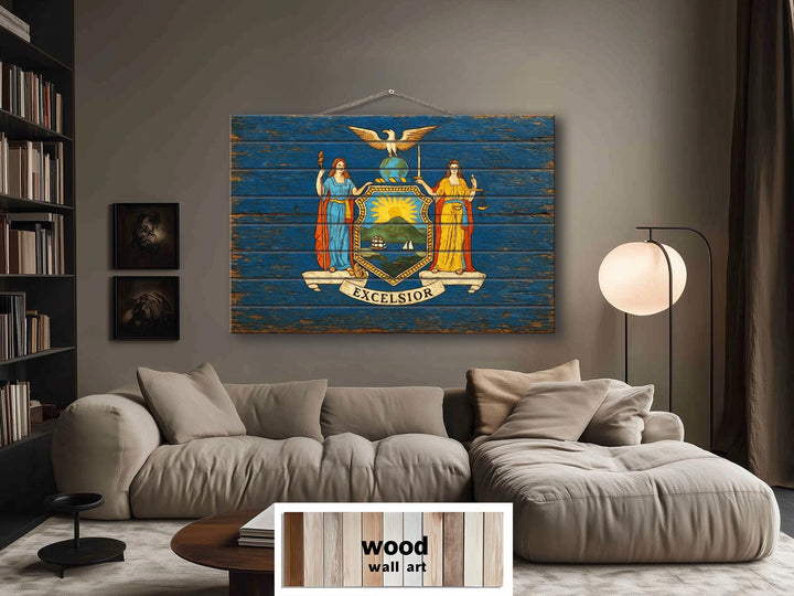 New York Flag Distressed Wood Wall Art