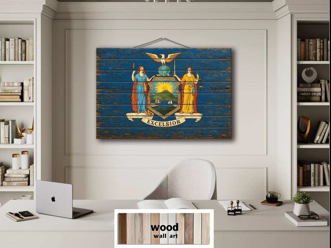 New York Flag Distressed Wood Wall Art