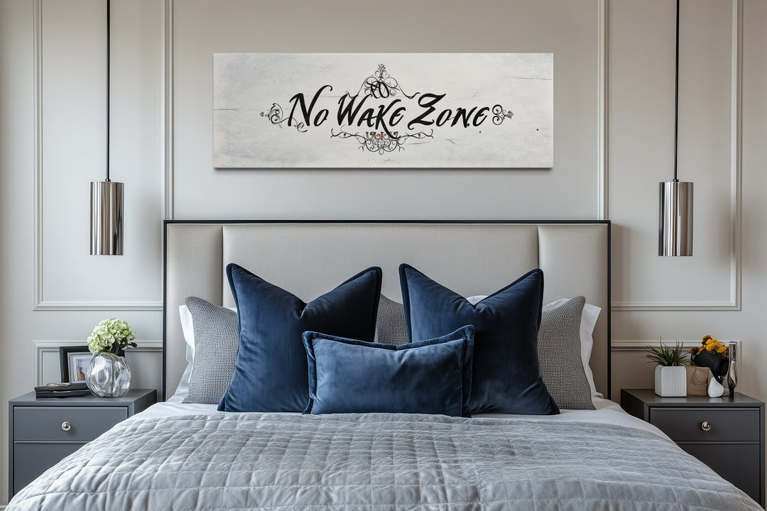 No Wake Zone Long Narrow Over Bed Framed Canvas Wall Art