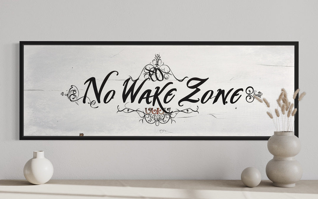 No Wake Zone Long Narrow Over Bed Framed Canvas Wall Art