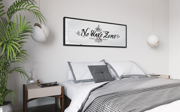 No Wake Zone Long Narrow Over Bed Framed Canvas Wall Art