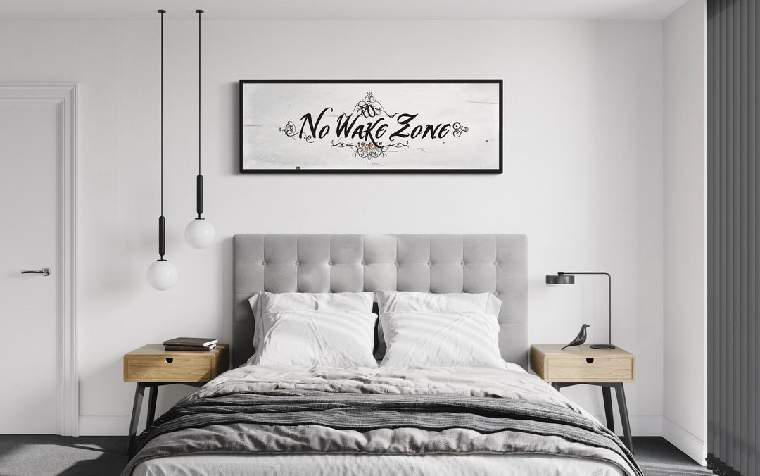 No Wake Zone Long Narrow Over Bed Framed Canvas Wall Art