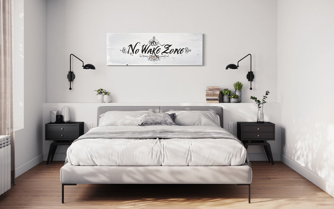 No Wake Zone Long Narrow Over Bed Framed Canvas Wall Art