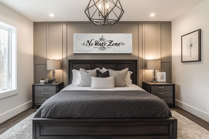 No Wake Zone Long Narrow Over Bed Framed Canvas Wall Art