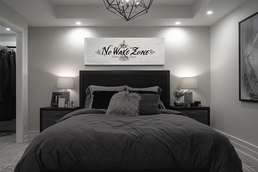 No Wake Zone Long Narrow Over Bed Framed Canvas Wall Art